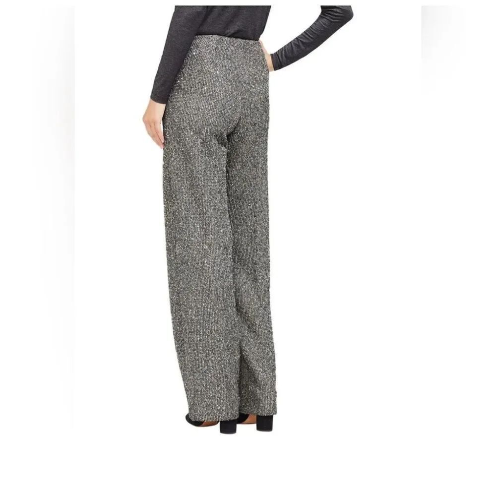 J. McLaughlin Tweed Sequin Knit Pants Size 4 Gray Straight Leg Pull On Stretch - Picture 2 of 10